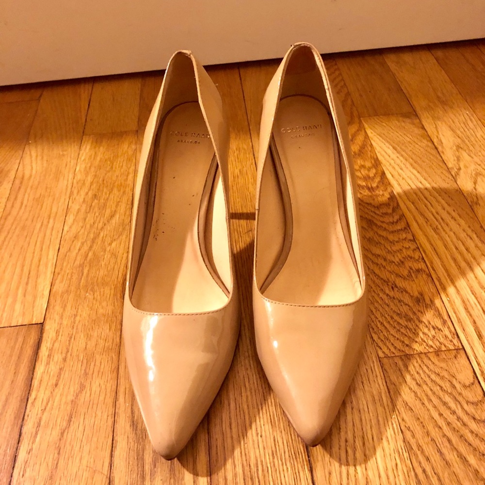 Cole Haan patent beige pointed 3.5 inch heel